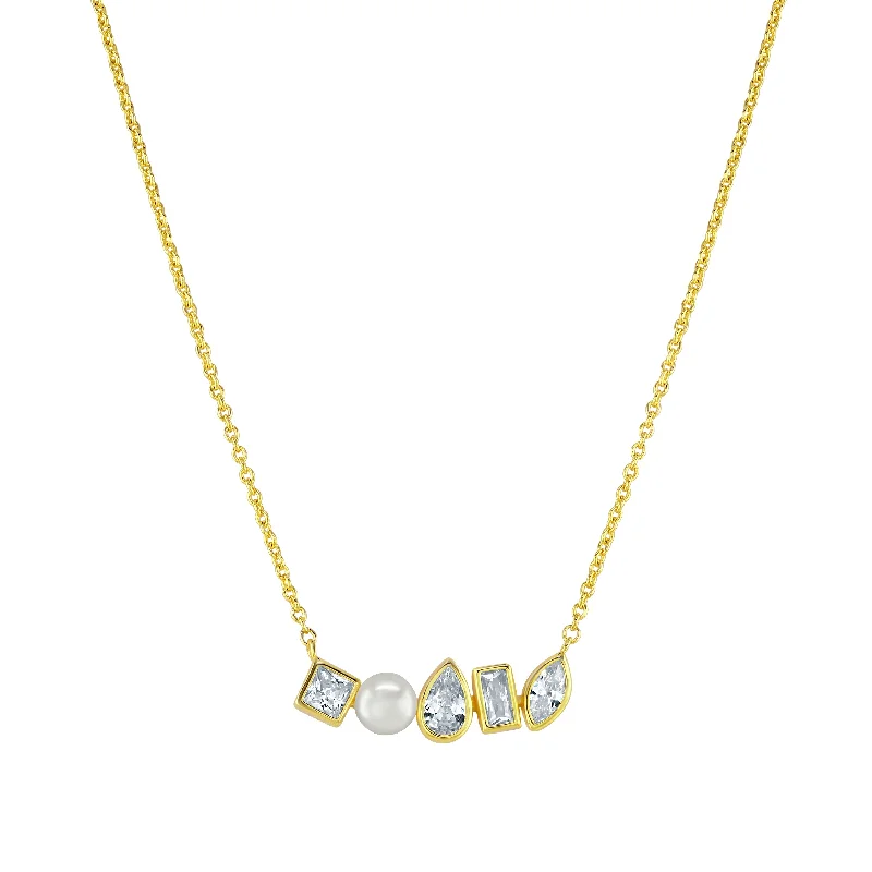 Ladies necklaces ceramic crafted designs-Gold Vermeil Pearl Cubic Zirconia Pendant Necklace