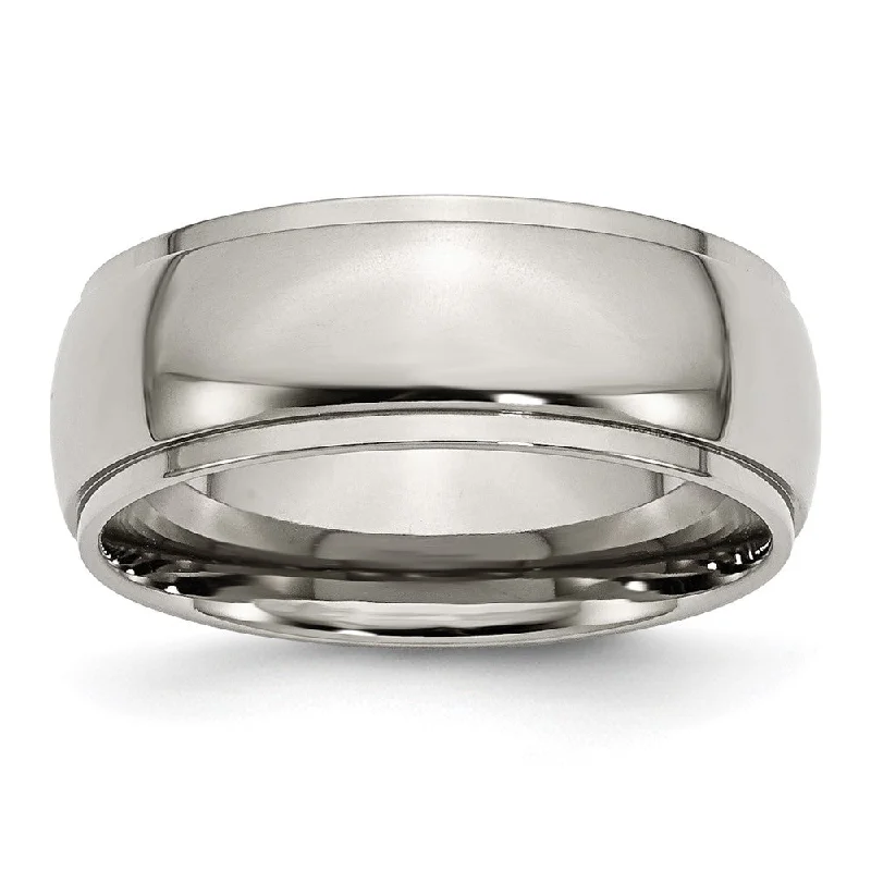 Ladies rings asymmetrical design picks-8mm Titanium Polished Domed Ridged Edge Standard Fit Band