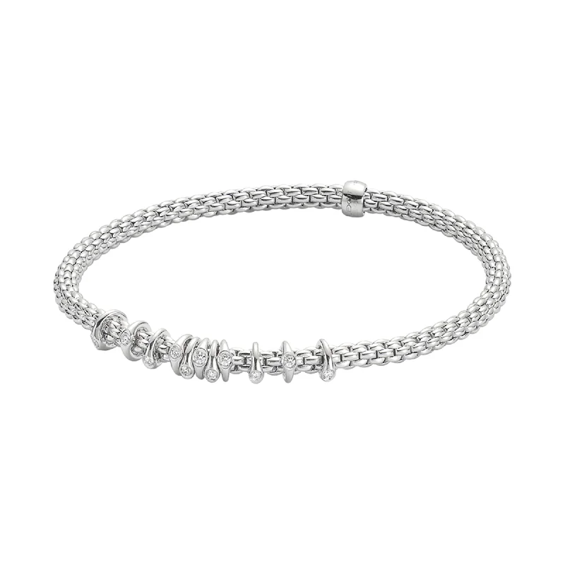 Ladies bracelets travel-friendly designs-Ladies bracelets travel-friendly designs-Prima 18ct White Gold Bracelet With Pave Diamond Set Rondels