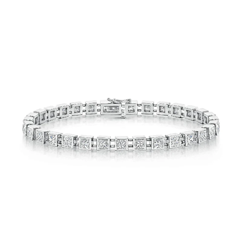 Ladies bracelets romantic era designs-Ladies bracelets romantic era designs-18ct White Gold Princess Cut Diamond Rubover Set Tennis Bracelet