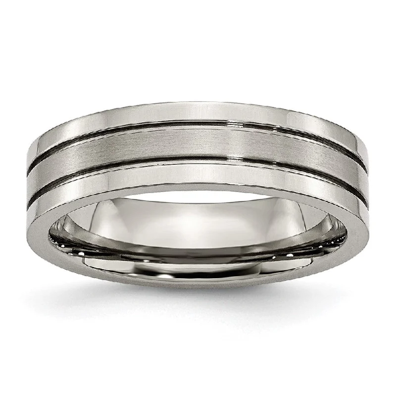 Ladies rings small batch designs-6mm Titanium Brushed Center Grooved Standard Fit Band