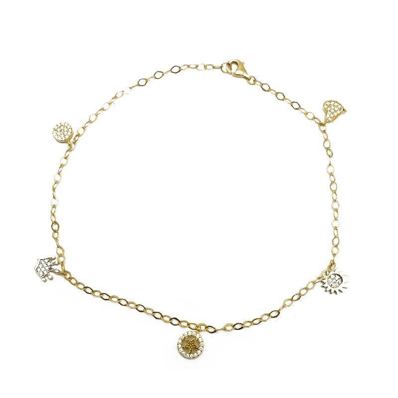 Zirconia Lovely Charm Anklet Bracelet (14K)