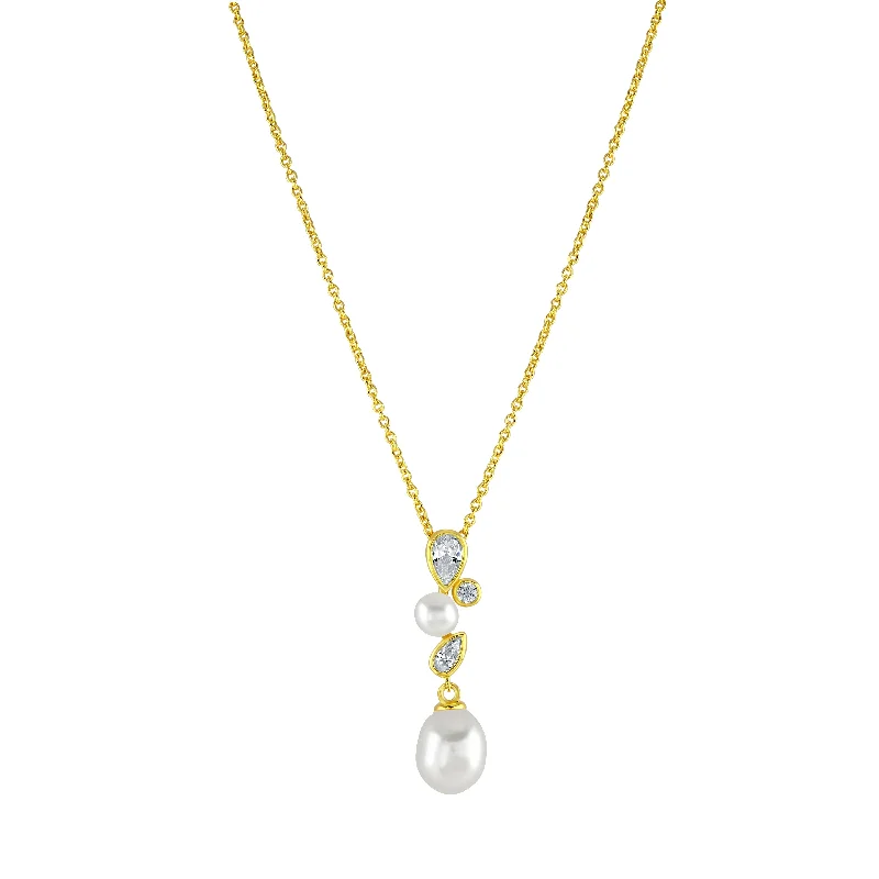 Ladies necklaces enamel detail styles-Gold Vermeil Pearl Cubic Zirconia Pendant Necklace