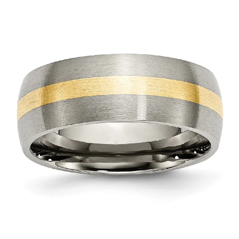 Ladies rings initial letter styles-8mm Titanium & 14k Gold Inlay Brushed Domed Standard Fit Band