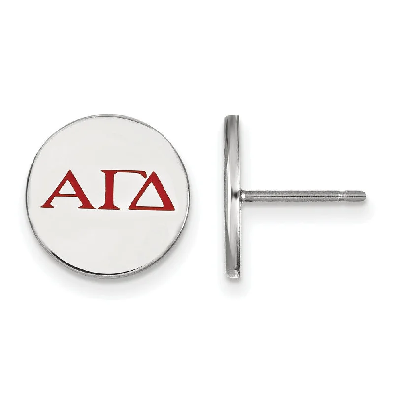 Ladies earrings red diamond styles-Sterling Silver Alpha Gamma Delta Enamel Post Earrings