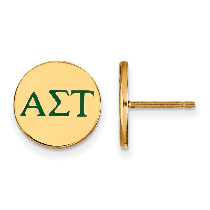 Ladies earrings online shopping deals-14K Plated Silver Alpha Sigma Tau Enamel Greek Letters Post Earrings