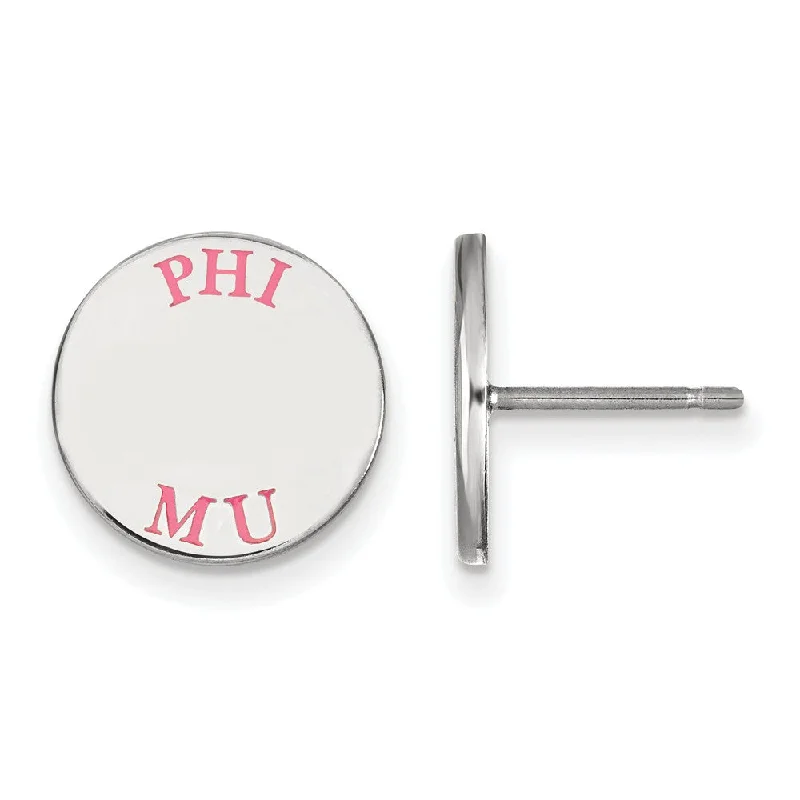 Ladies earrings futuristic design styles-Sterling Silver Phi Mu Pink Enamel Post Earrings