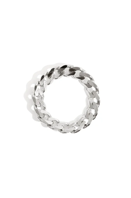 Ladies rings creative artistic styles-Regular Curb Chain Ring in Silver