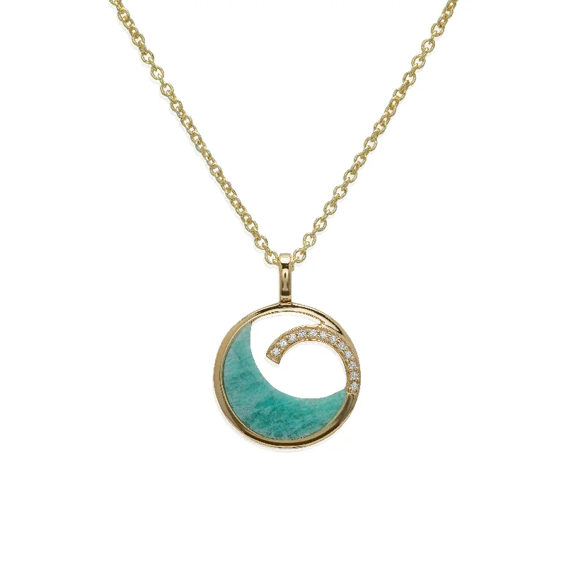 Ladies necklaces cascading stone necklaces-Unique & Co 18ct Yellow Gold & CZ Amazonite Wave Necklace