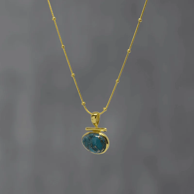 Ladies necklaces retro futuristic styles-Gold and Mojave Turquoise Bar Pendant Necklace