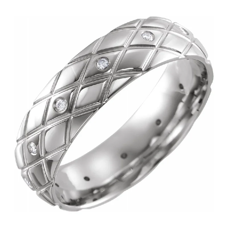 Ladies rings sculptural ring shapes-6mm 14K White Gold & Diamond Patterned Comfort Fit Band