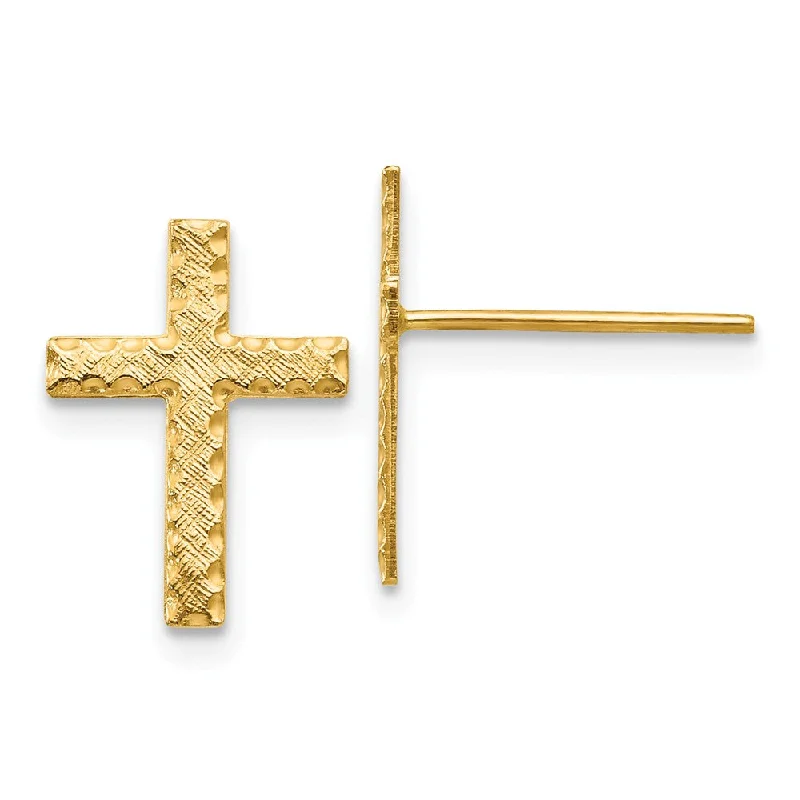 Ladies earrings cute playful accents-13mm Latin Cross Post Earrings in 14k Yellow Gold