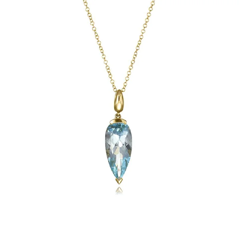 Ladies necklaces tarnish-free designs-18ct Gold Blue Topaz Drop Necklace