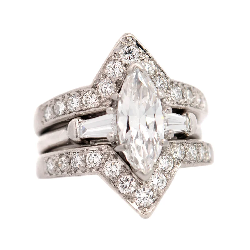 Ladies engagement rings small batch halo rings-OSCAR HEYMAN Vintage Platinum Marquise Diamond Engagement Suite 1.00ct