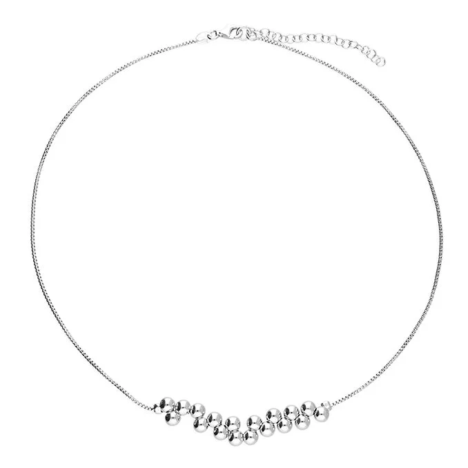 Ladies necklaces domed pendant styles-Sterling Silver Central Double Bead Necklace