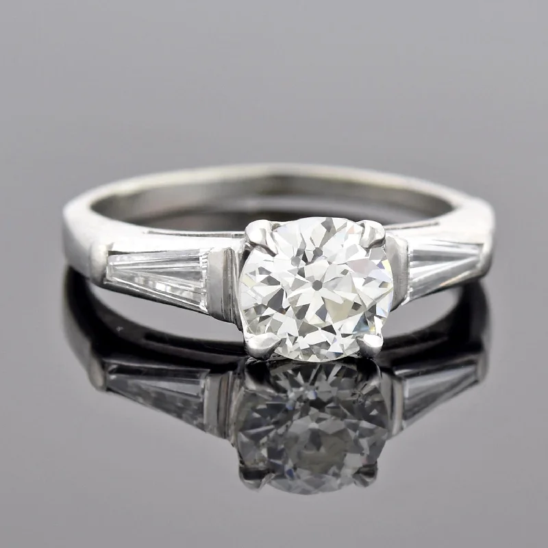 Ladies engagement rings seasonal halo styles-Retro Platinum Diamond Engagement Ring 1.00ct center