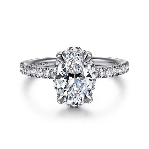 Ladies engagement rings bold solitaires-Suede - 14K White Gold Oval Hidden Halo Diamond Engagement Ring (Setting Only)