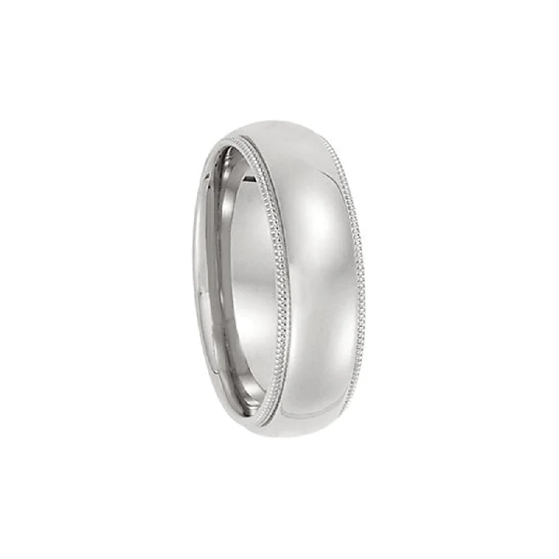 Ladies rings asscher cut designs-6mm Light Milgrain Edge Comfort Fit Domed Band in Platinum