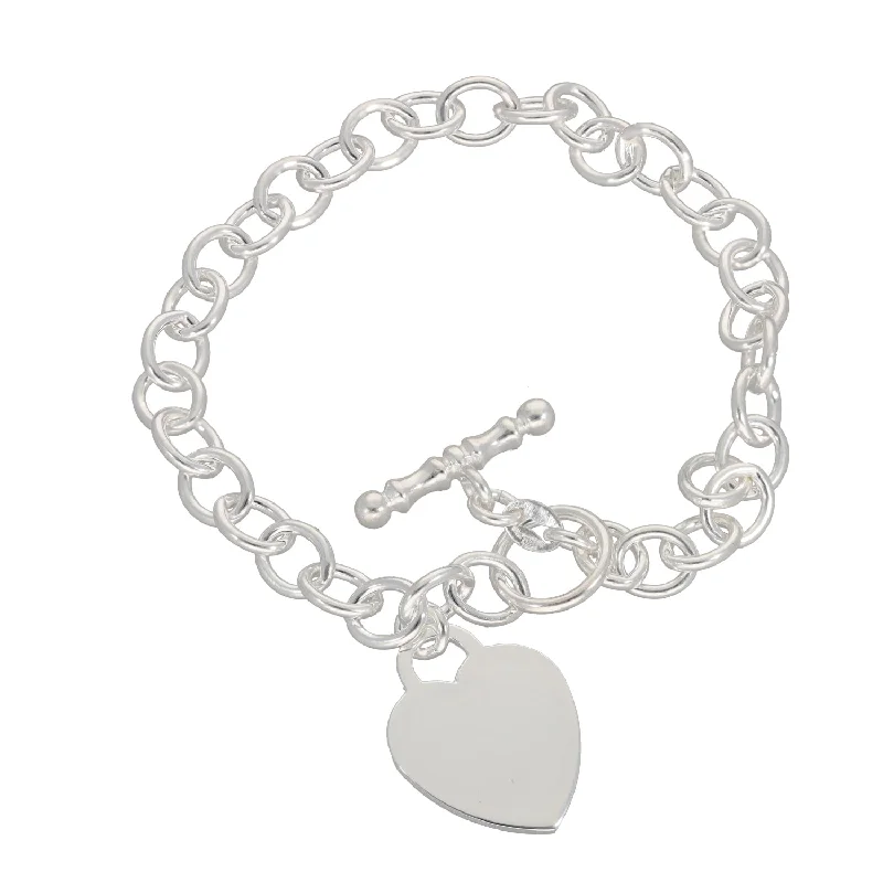 Ladies bracelets Independence Day designs-Ladies bracelets Independence Day designs-New Sterling Silver Belcher Bracelet With Heart & T Bar 18cm