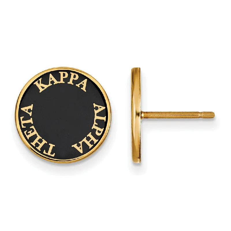 Ladies earrings flat stud earrings-14K Plated Silver Kappa Alpha Theta Black Enamel Post Earrings