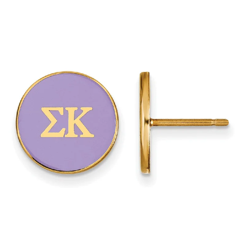 Ladies earrings luxury brand picks-14K Plated Silver Sigma Kappa Purple Enamel Disc Post Earrings