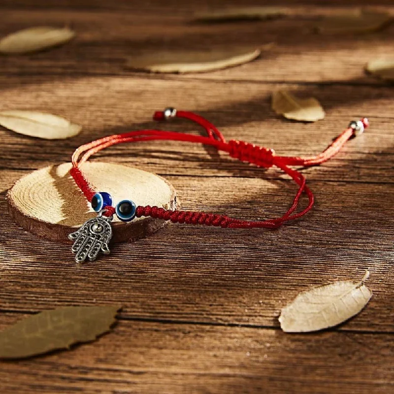 Ladies rings etched pattern styles-Red String Hamsa Hand Bracelet