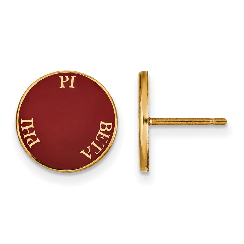 Ladies earrings heart-shaped accents-14K Plated Silver Pi Beta Phi Enamel Disc Post Earrings