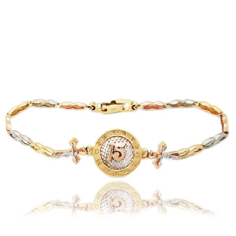 Ladies bracelets marquise cut bracelets-Ladies bracelets marquise cut bracelets-15 Birthday / Quiceañera With Zodiac Symbols Tri-Color Gold Bracelet (14K)