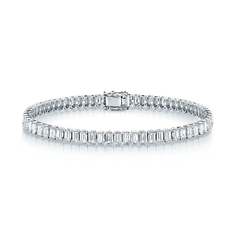 Ladies bracelets soft curve bracelets-Ladies bracelets soft curve bracelets-18ct White Gold Emerald Cut Diamond Rubover Set Bracelet