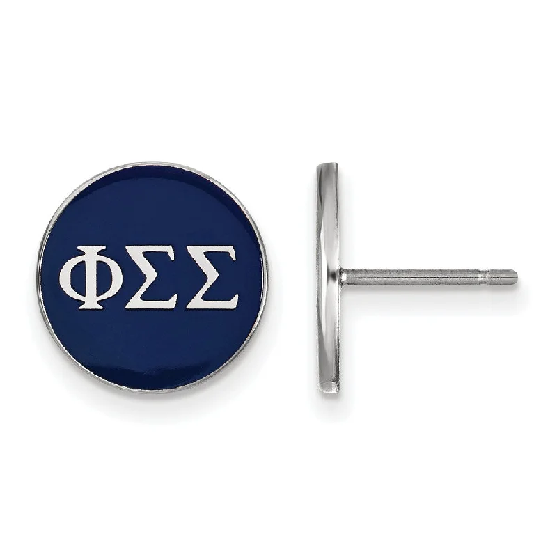 Ladies earrings long-lasting earrings-Sterling Silver Phi Sigma Sigma Blue Enamel Disc Post Earrings