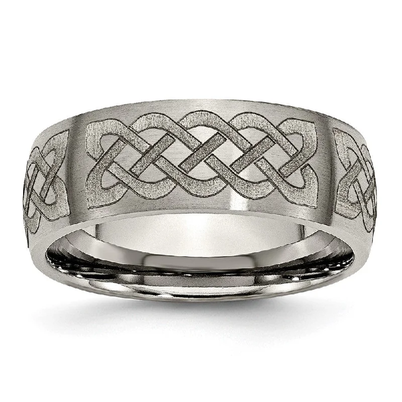 Ladies rings elegant timeless looks-8mm Titanium Celtic Etched & Brushed Domed Standard Fit Band