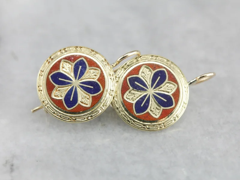 Ladies earrings loose drop styles-Antique Enamel Drop Earrings