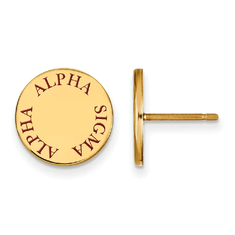 Ladies earrings custom engraving options-14K Plated Silver Alpha Sigma Alpha Red Enamel Post Earrings