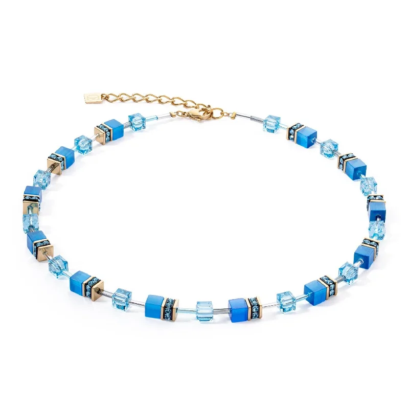 Ladies necklaces rounded edge designs-Coeur De Lion GeoCUBE® Iconic Mono Gold Turquoise Necklace