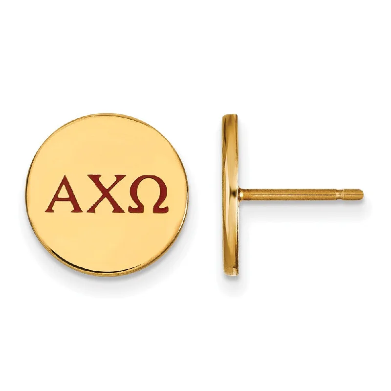 Ladies earrings polished gemstone designs-14K Plated Silver Alpha Chi Omega Enamel Greek Letters Post Earrings