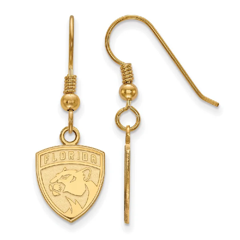 Ladies earrings Christmas gift designs-SS 14k Yellow Gold Plated NHL Florida Panthers Small Dangle Earrings