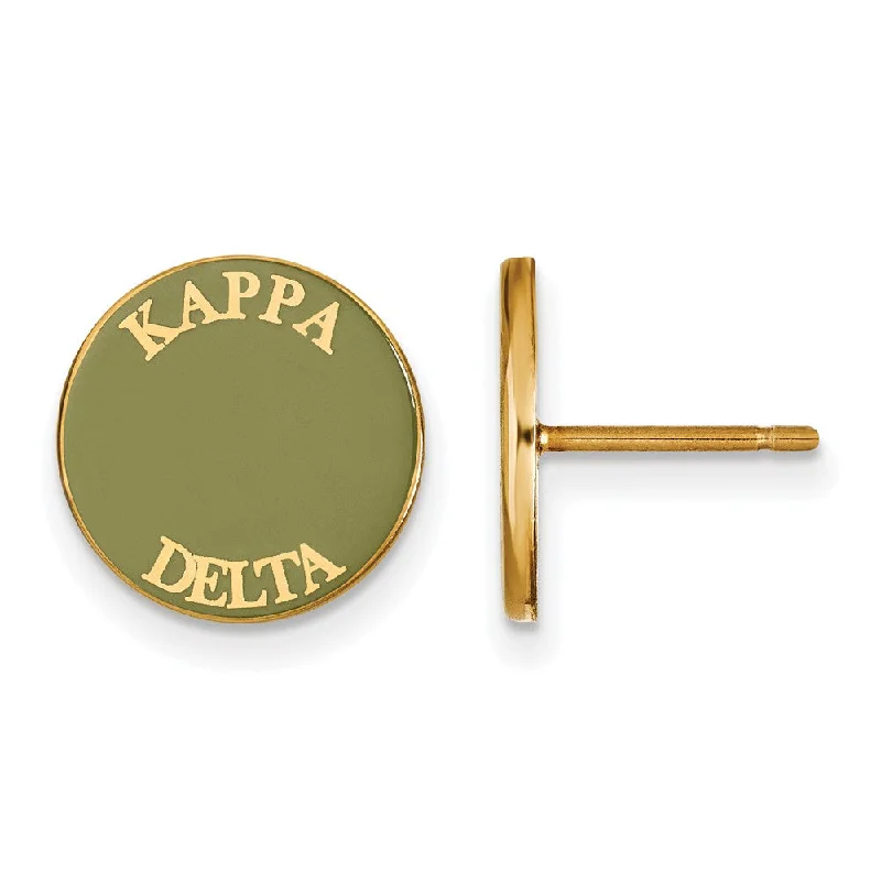 Ladies earrings African motif styles-14K Plated Silver Kappa Delta Enamel Disc Post Earrings