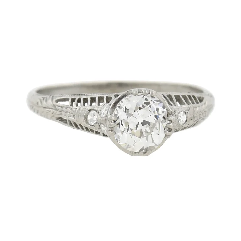 Ladies engagement rings ethical gemstone cuts-Art Deco Platinum Diamond Engagement Ring 0.82ct