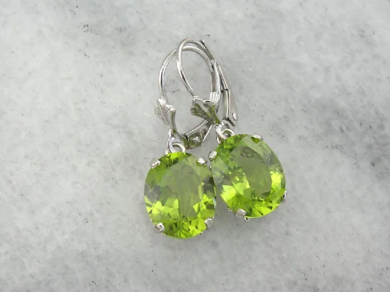 Ladies earrings cultural heritage designs-Bright Lime Green Peridot Earrings, August Birthstone