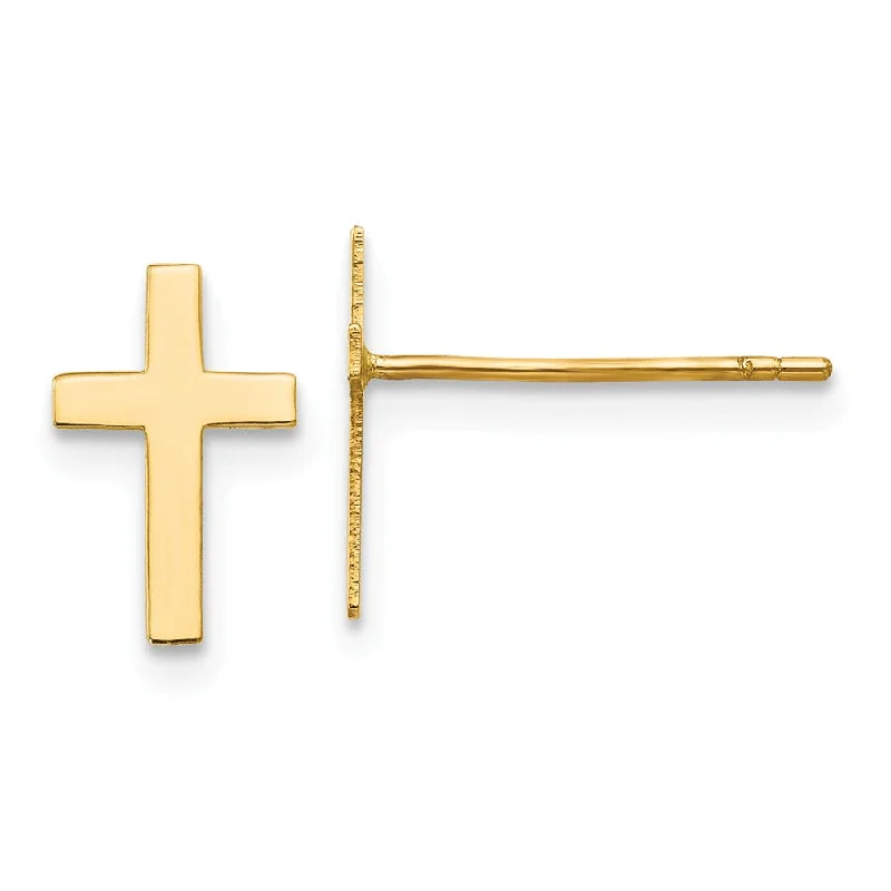 Ladies earrings bohemian flair earrings-10mm Polished Cross Post Earrings in 14k Yellow Gold