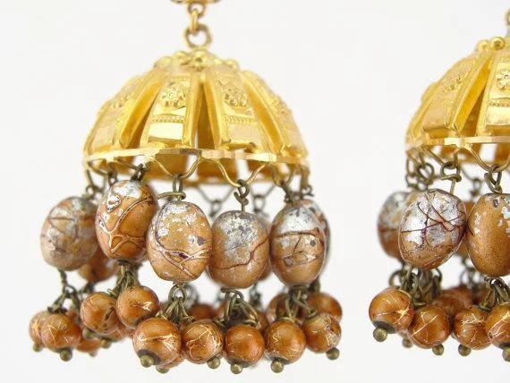 Ladies earrings standout unique styles-Handblown Glass Gold Chandelier Earrings