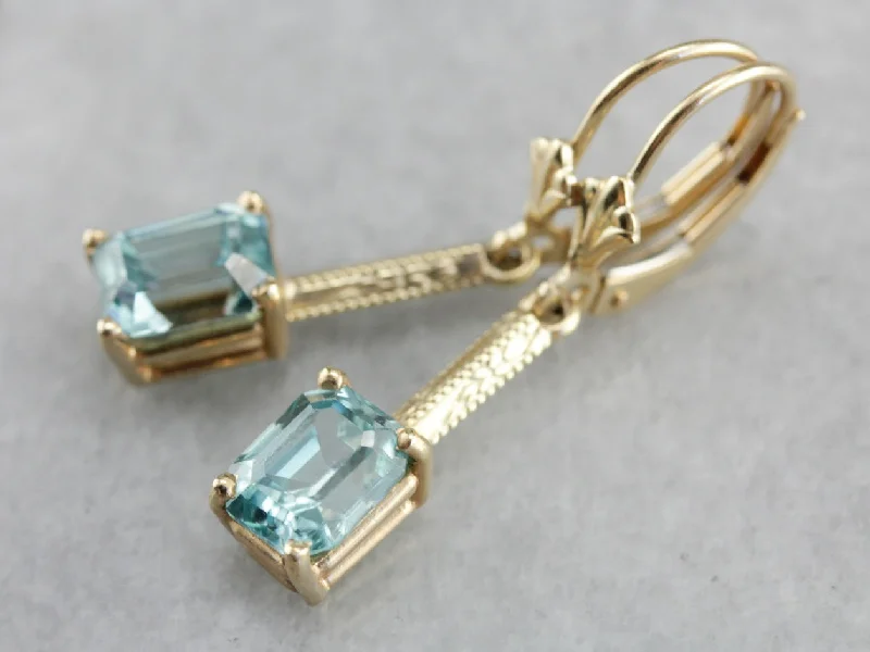 Ladies earrings ceramic crafted styles-Stunning Art Nouveau and Modern Era Blue Zircon Earrings