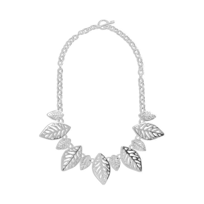 Ladies necklaces cushion cut necklaces-Sterling Silver Sculptured Leaf Necklace