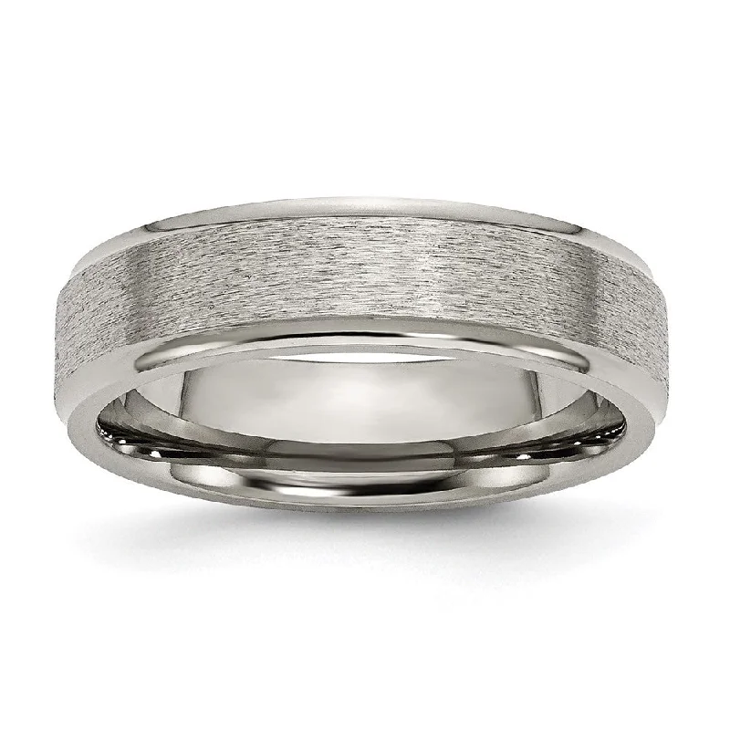 Ladies rings heavy duty rings-6mm Titanium Brushed Flat Ridged Edge Standard Fit Band