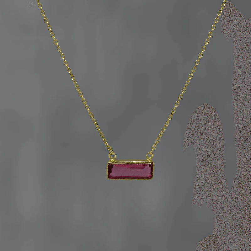 Ladies necklaces etched pattern styles-Gold Rectangular Pink Quartz Necklace