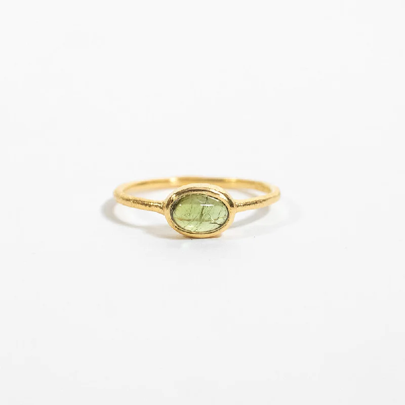 Ladies rings halo accent styles-Gold Plated Green Tourmaline Oval Ring