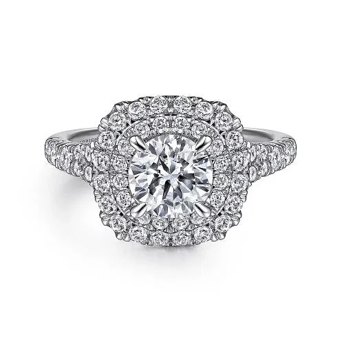 Ladies engagement rings top brands-Lexie - 14k White Gold Cushion Double Halo Round Diamond Engagement Ring