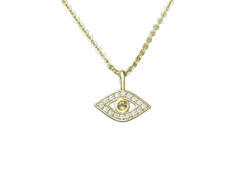 Ladies necklaces heart cut styles-Golden Evil Eye Cubic Zirconia Necklace