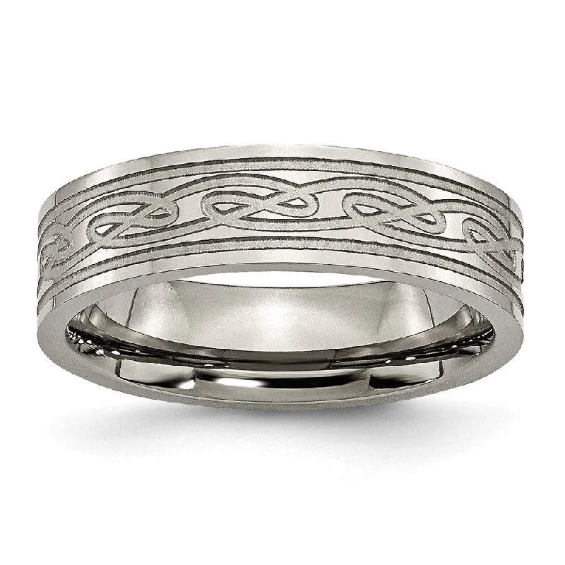 Ladies rings earthy tone designs-6mm Titanium Laser Etched Celtic Knot Flat Comfort Fit Band