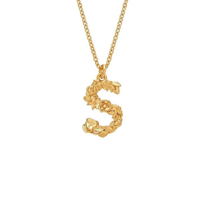 Ladies necklaces raised detail styles-Alex Monroe Floral Letter S Necklace